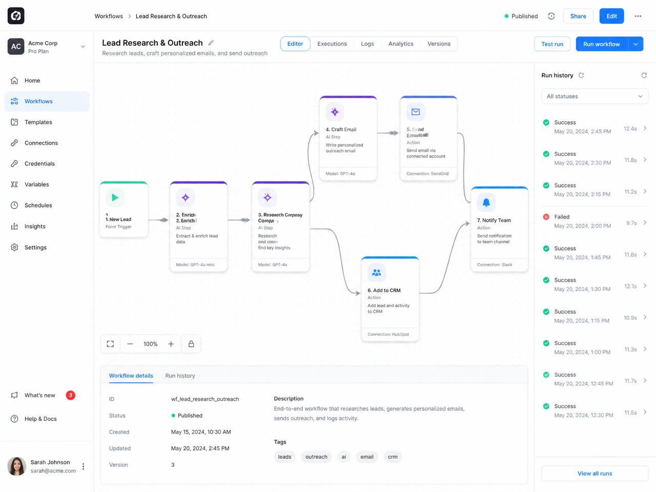 AI Automation interface example