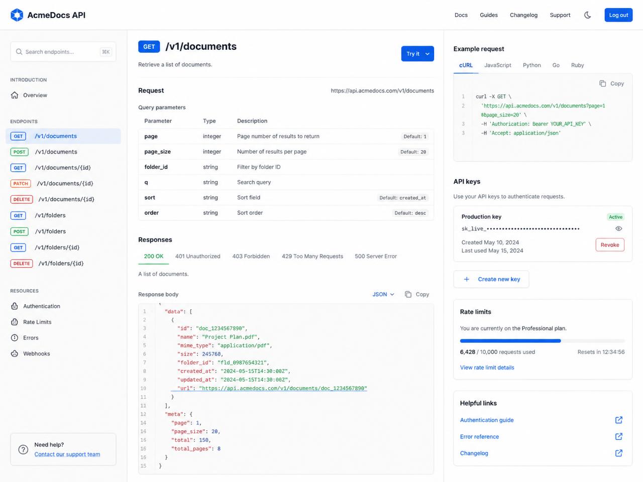 API Development interface example