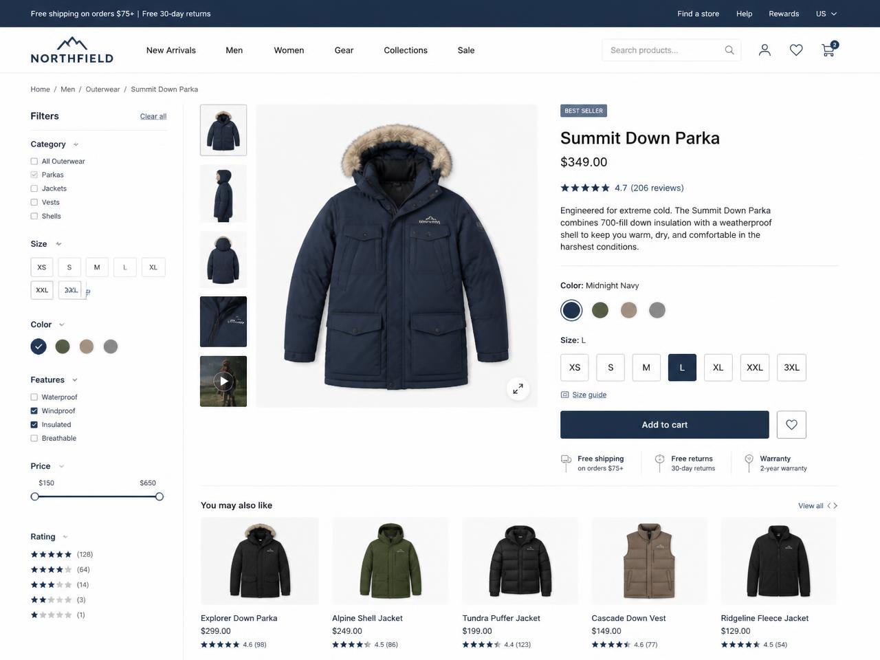 Custom E-commerce interface example by CodeSpace Infotech