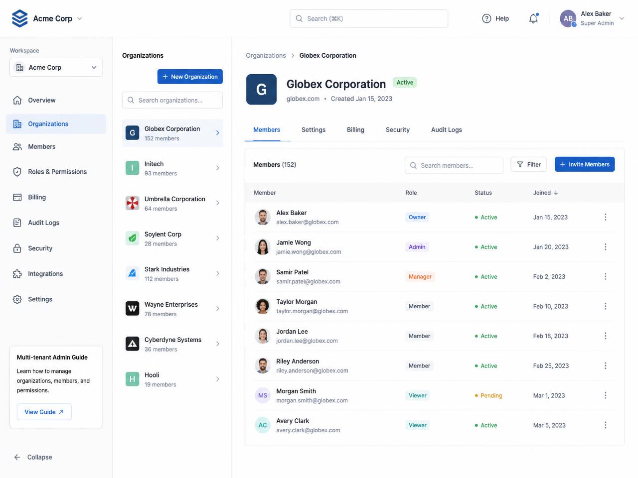 Multi-tenant Platforms interface example