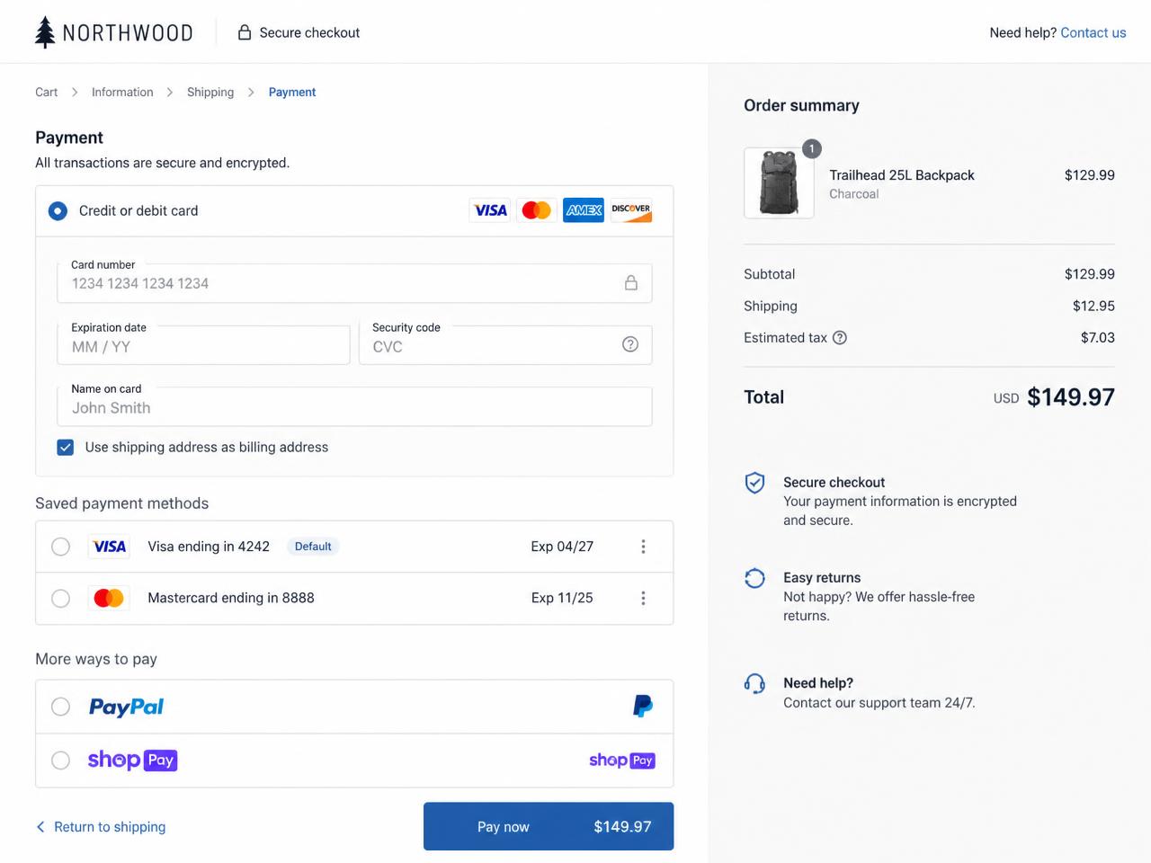 Payment Integration interface example