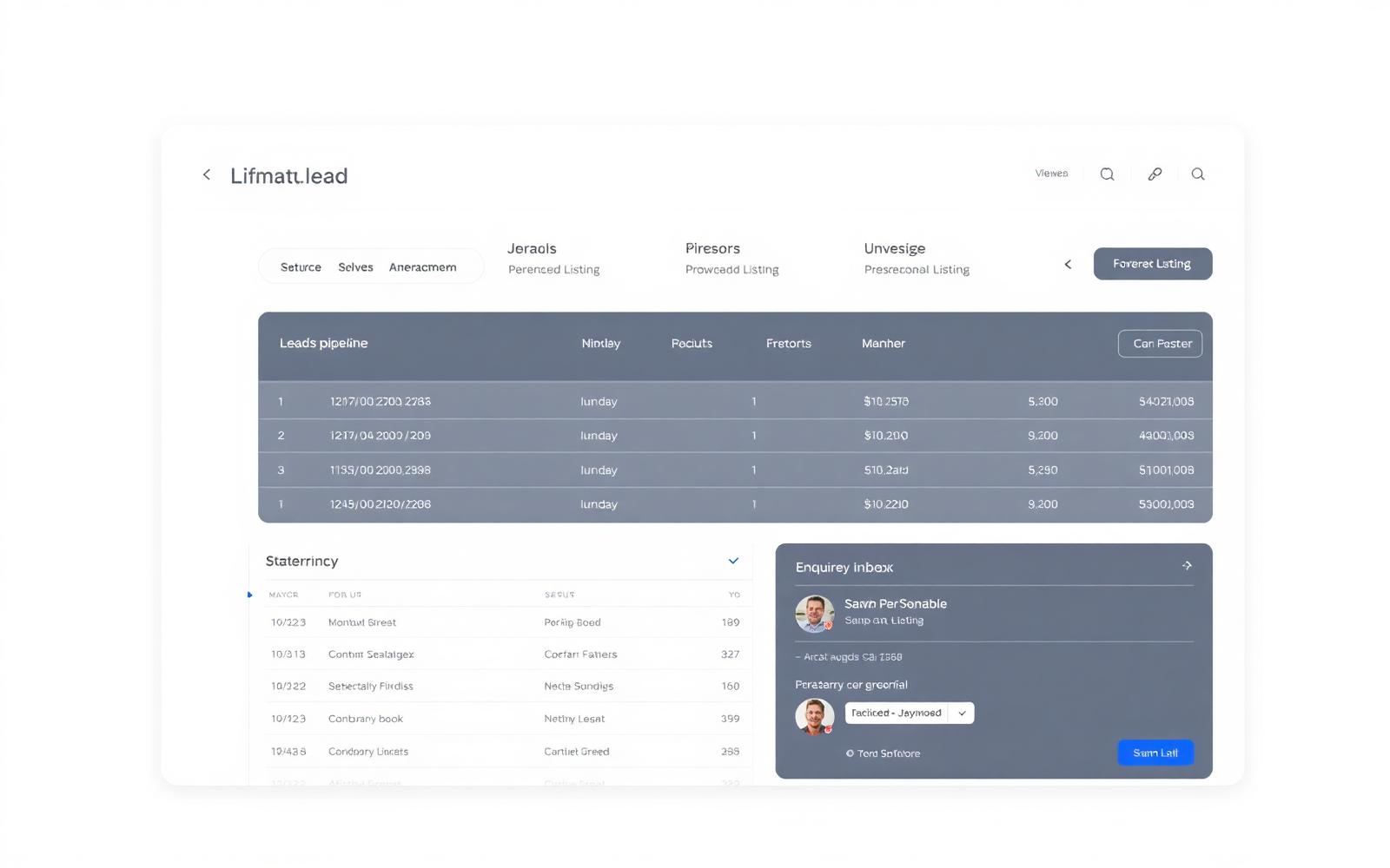 Agent dashboard with leads pipeline and enquiry inbox
